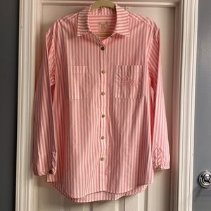 Show Me Your Mumu x Barbie Kelly Pink and White Stripe Button-up